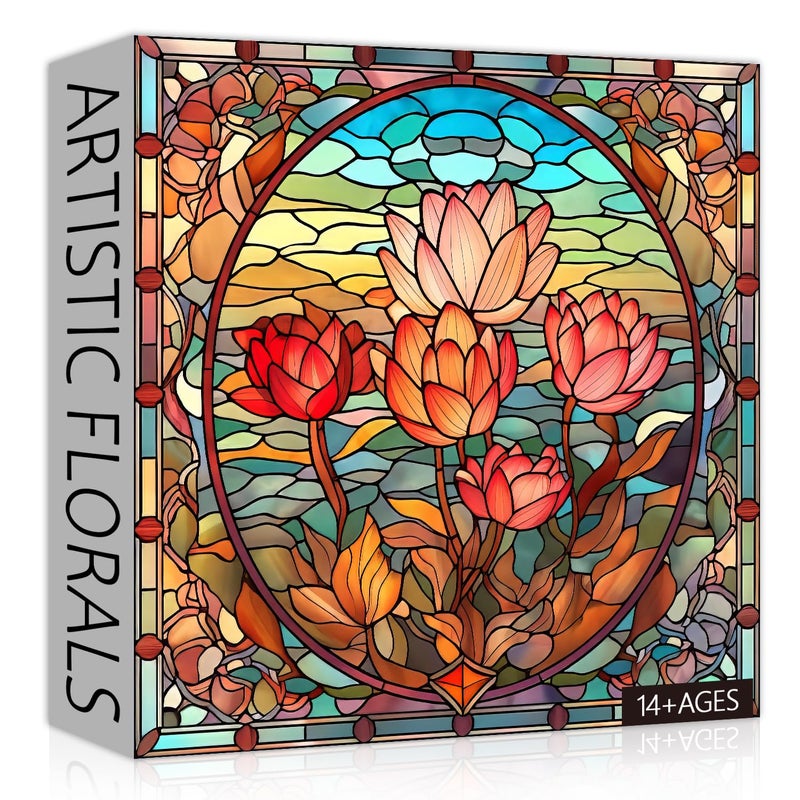 PICKFORU Stained Glass Flower Puzzles for Adults 1000 Pieces Vintage Art Puzzles Floral Impossible Hard Challenging for Adults - Image 2