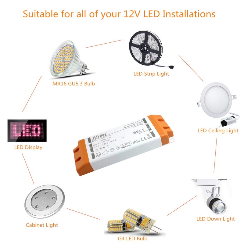 محول LED بجهد 240V إلى 12V، مصدر طاقة للمحركات، قدرة 36 واط، جهد منخفض، غير قابل للتعتيم، مناسب للمصابيح LED من نوع G4، MR16، MR11، وأضواء الشرائط (1 وحدة) - Image 2