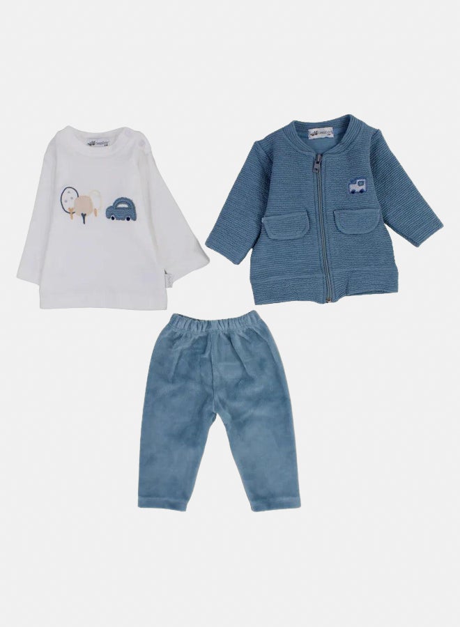 Baby Boys Velvet 3-Piece Outfit Set – Car Design - Image 1