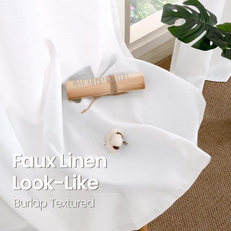 BGment الستائر البيضاء النقية النقية 63 بوصة الطول 2 لوحات مجموعة من غرفة نوم grommet الكتان السميك تبدو الخيش مرشح الضوء على الستائر نافذة الخصوصية لغرفة المعيشة المزرعة 55 × 63 بوصة - Image 3