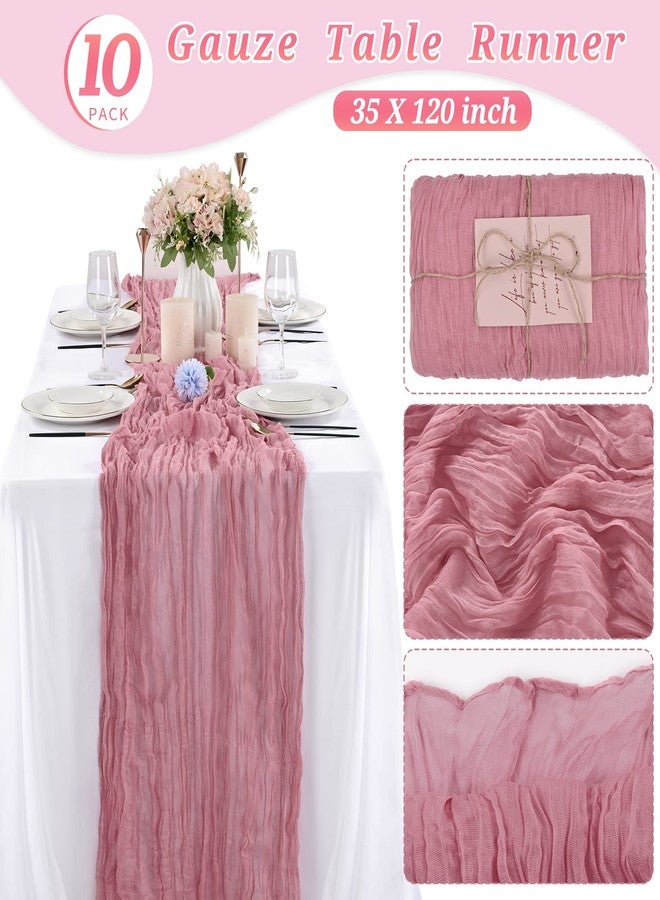 REWOMC 10 Pcs Dusty Rose Cheesecloth Table Runner 10FT, Gauze Table Runner for Wedding Reception Sheer Bridal Shower Birthday Party Boho Table Decoration, Rustic Romantic Wedding Runner - Image 2