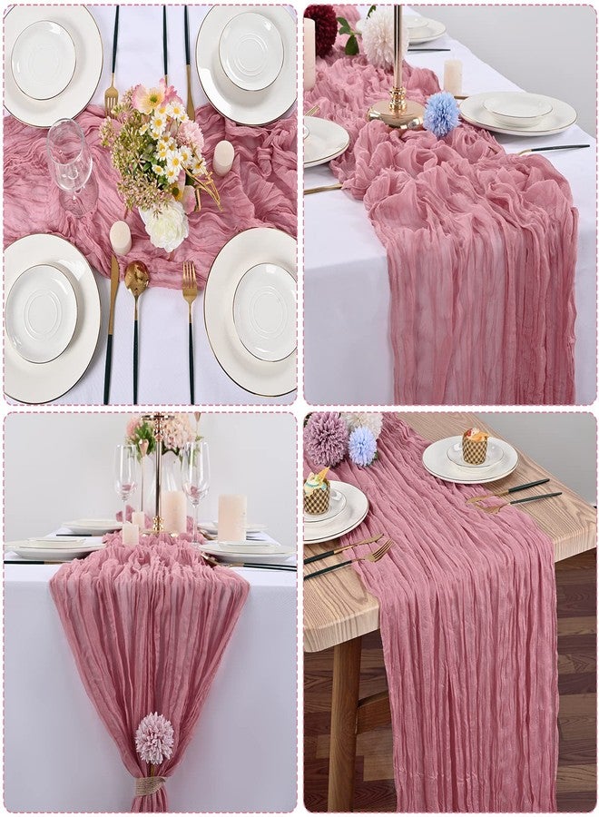 REWOMC 10 Pcs Dusty Rose Cheesecloth Table Runner 10FT, Gauze Table Runner for Wedding Reception Sheer Bridal Shower Birthday Party Boho Table Decoration, Rustic Romantic Wedding Runner - Image 4