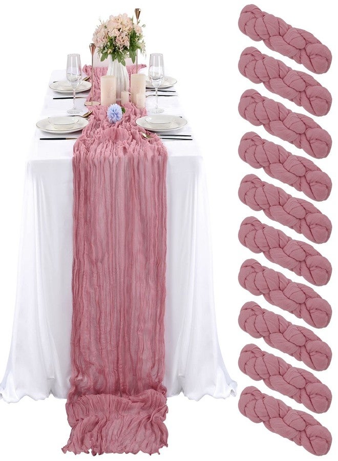 REWOMC 10 Pcs Dusty Rose Cheesecloth Table Runner 10FT, Gauze Table Runner for Wedding Reception Sheer Bridal Shower Birthday Party Boho Table Decoration, Rustic Romantic Wedding Runner - Image 1
