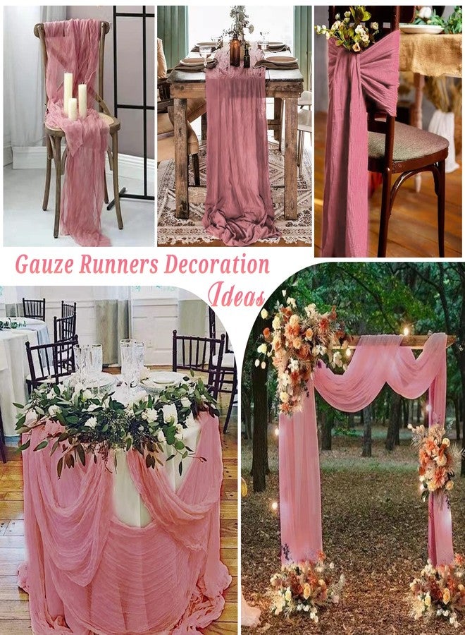 REWOMC 10 Pcs Dusty Rose Cheesecloth Table Runner 10FT, Gauze Table Runner for Wedding Reception Sheer Bridal Shower Birthday Party Boho Table Decoration, Rustic Romantic Wedding Runner - Image 5