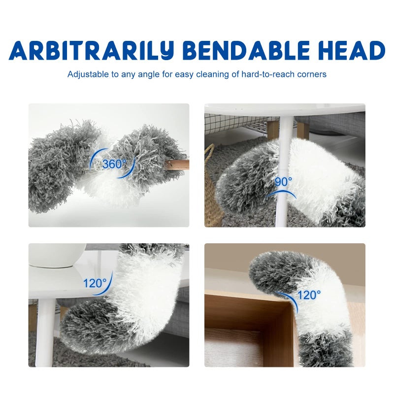 AURUZA Microfiber Feather Dusters for Cleaning, Extendable Duster with 110" Extension Pole & 2pcs Replaceable Bendable Head, Cleaner Supplies Duster Tool for Ceiling Fan Furniture Cars Home Kitchen Gadgets - Image 3