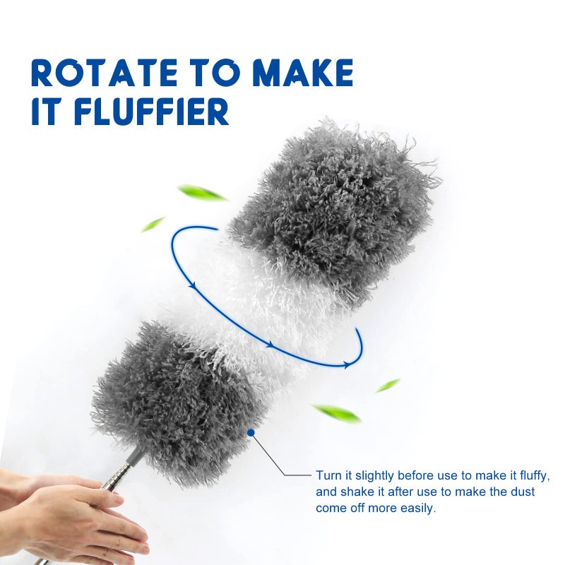 AURUZA Microfiber Feather Dusters for Cleaning, Extendable Duster with 110" Extension Pole & 2pcs Replaceable Bendable Head, Cleaner Supplies Duster Tool for Ceiling Fan Furniture Cars Home Kitchen Gadgets - Image 4