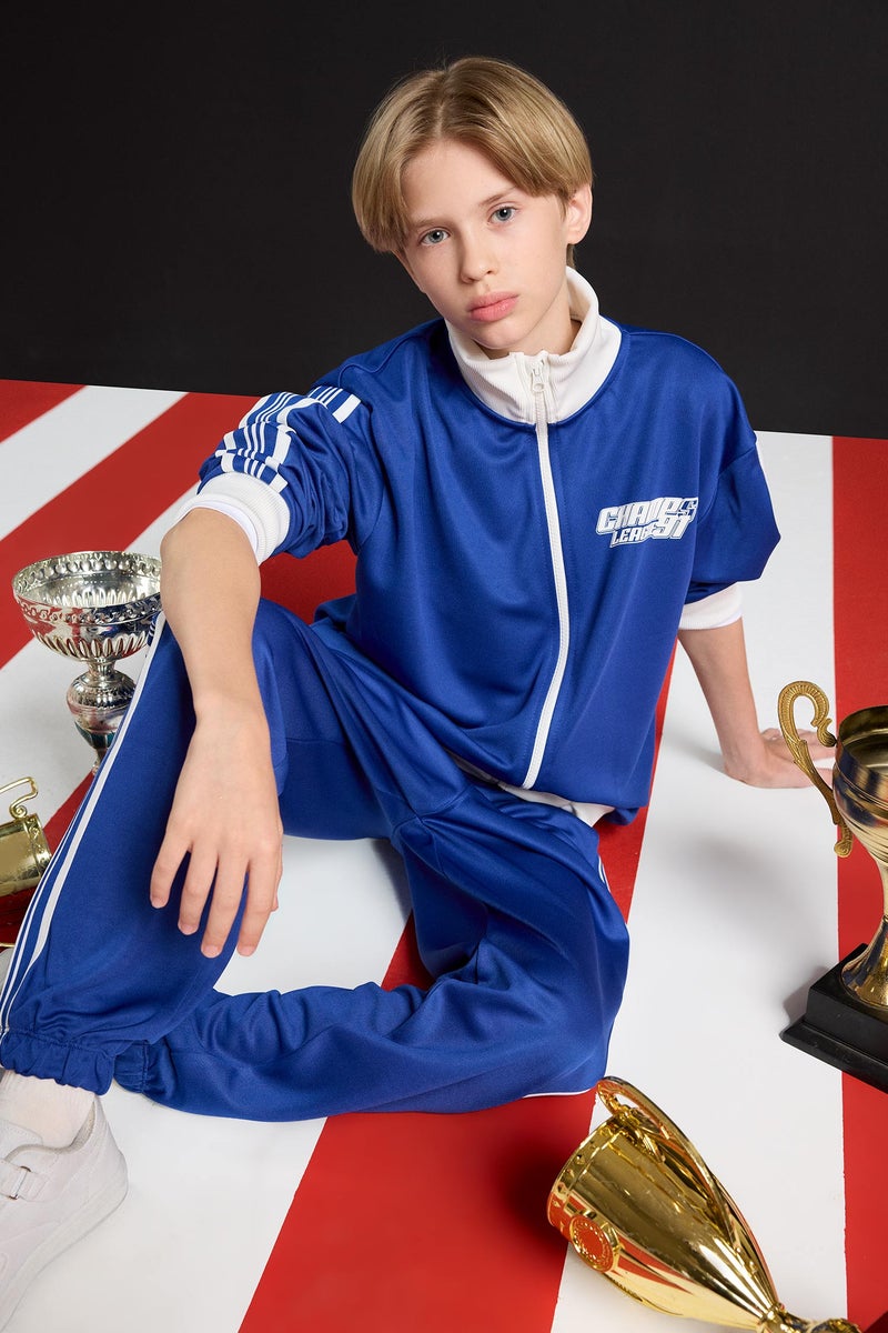 DeFacto Blue Boy Boy Printed Zip-Up Sweatshirt Casual - Image 1