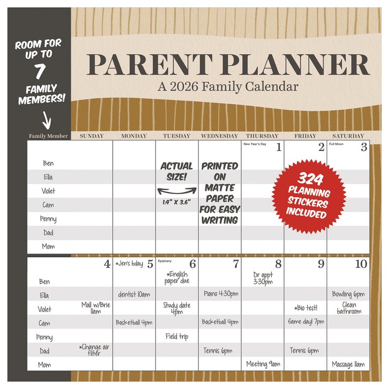 TF Publishing 2026 Parent Planner Wall Calendar - Large Grids for Appointments and Scheduling - Vertical Monthly Wall Calendar 2026 with Premium Matte Paper for Home and Office Organization - 12x12in - Image 1