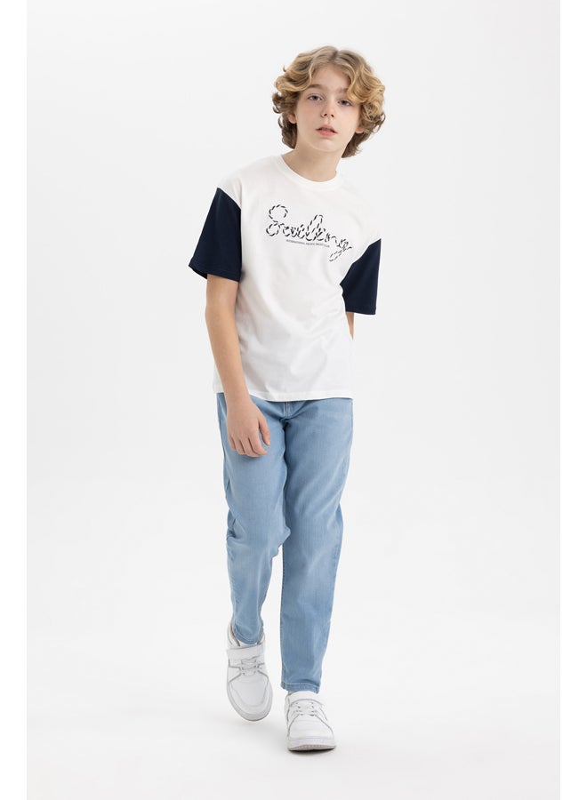 Boy Oversize Fit Crew Neck Knitted Short Sleeve T-Shirt