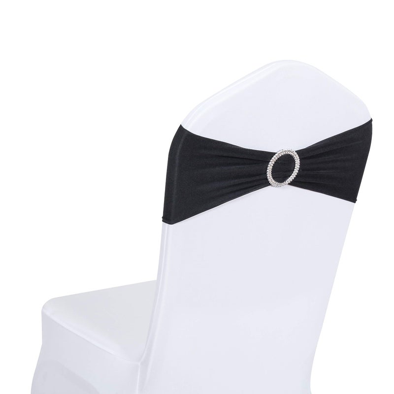Obstal 10 PCS Spandex Stretch Chair Sashes Bows for Wedding Reception Universal Elastic Chair Cover Bands with Buckle Slider for Banquet Party Hotel Event Decorations Purple Sashes