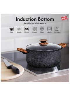 Sweet Home Sweet Home Marble Casserole (24cm) Non Stick Pan with Lid, PFOA-Free Granite Coating Cookware Sauce Pot for Cooking Compatible with All Stovetops PFOA Free (Black)  - Image 1