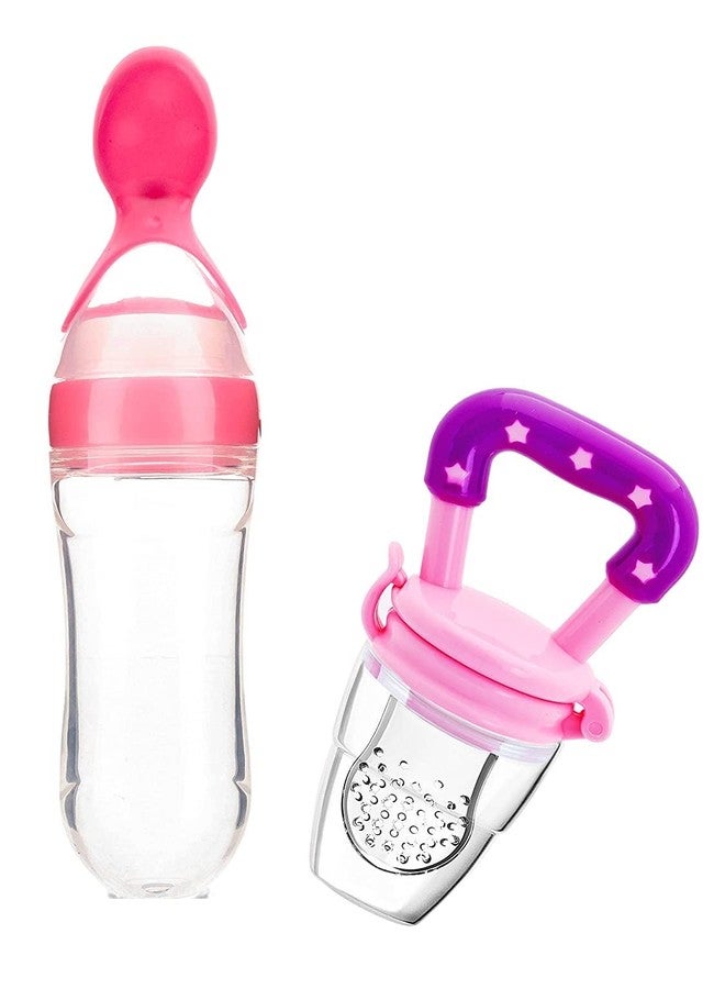 Lappu Baby Rice Paste Milk Cereal Bottle Food Feeder & Baby Fruit Nibbler (Pink) - Image 1