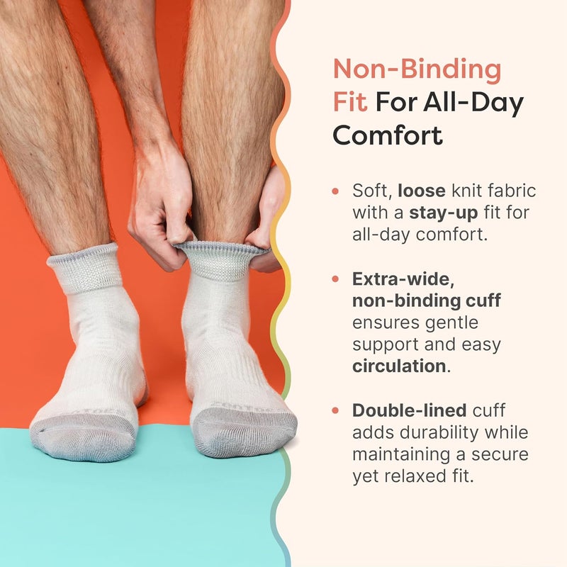 ZenToes Diabetic Socks for Women  Men  2 Breathable Pairs with Arch Support  NonBinding Cuff to Promote Circulation  Seamless Toe  Moisture Control Design  Medium White  Gray - Image 2