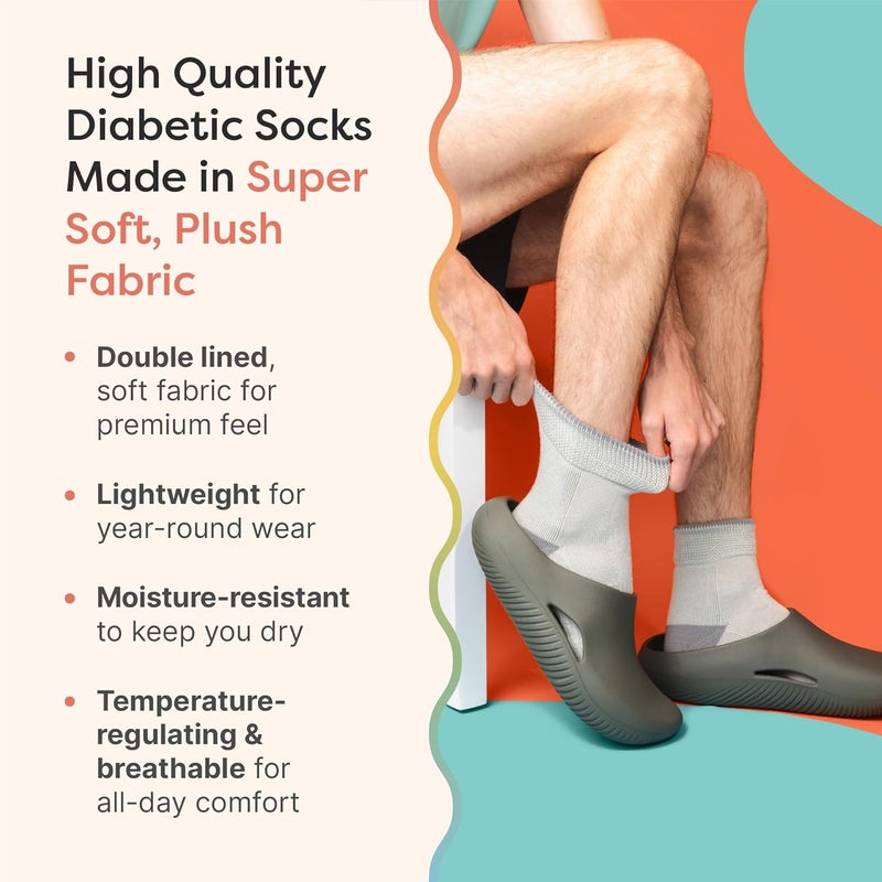 ZenToes Diabetic Socks for Women  Men  2 Breathable Pairs with Arch Support  NonBinding Cuff to Promote Circulation  Seamless Toe  Moisture Control Design  Medium White  Gray - Image 3