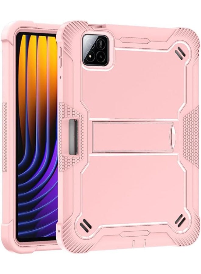 Silicone Case Compatible with Xiaomi Pad 7 / Pad 7 Pro 11.2'' 2024, with An Invisible Folding Bracket, Earthquake and Fall Resistant Cover with Xiaomi Pad 7 / Pad 7 Pro 2024 (Rose Gold)