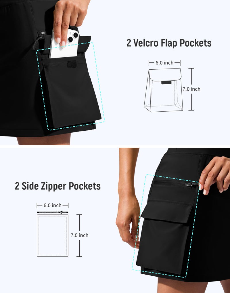 SANTINY 16" Cargo Skort with 6 Pockets Drawstring High Waisted Golf Travel Hiking Skorts for Women Dressy Casual Summer (Black_L) - Image 5