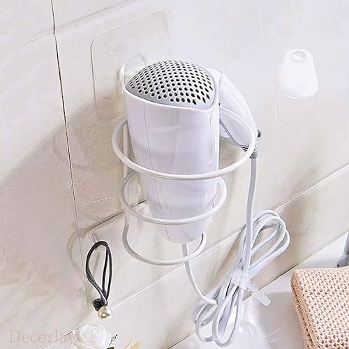 Decorlay Wrought Iron Self-Adhesive Hair Dryer Holder, Hair Strengthener Holder, Dryer Hanging Stand, Plug Hook | 11 x 11 x 15 CM (White) - Image 3