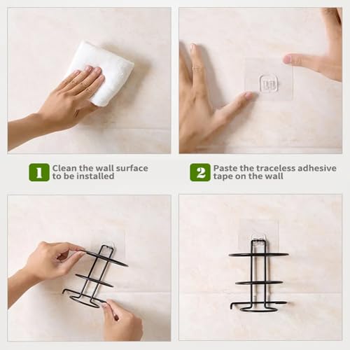 Decorlay Wrought Iron Self-Adhesive Hair Dryer Holder, Hair Strengthener Holder, Dryer Hanging Stand, Plug Hook | 11 x 11 x 15 CM (White) - Image 4