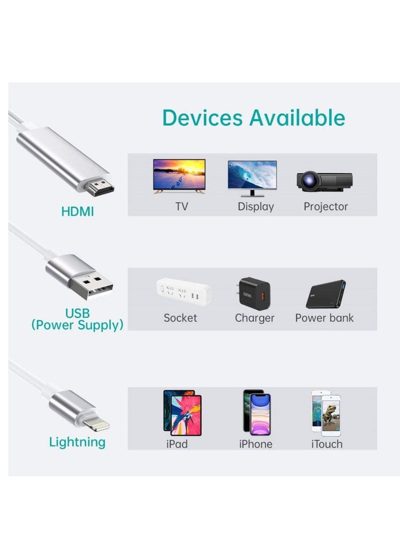 Excefore - Apple Lightning to HDMI Cable for iPhone to TV, Compatible for iPhone iPad to HDMI Cable Cord, 5.8FT 1080P Digital AV Adapter HDTV Cable for iPhone/iPad to TV Projector Monitor - Image 1