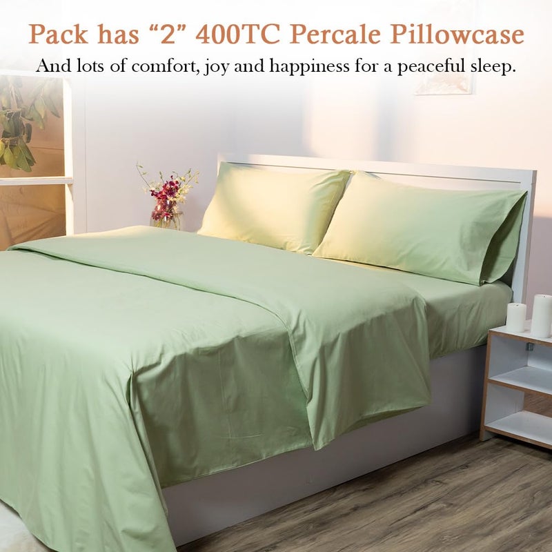 Atelier Pillow Pair 100% Cotton Hotel Luxury 400 Thread Count Percale Weave Snug Fit Soft Feel Easy Wash Care | Laurel Green | Queen | 20 x 30 inches - Image 2