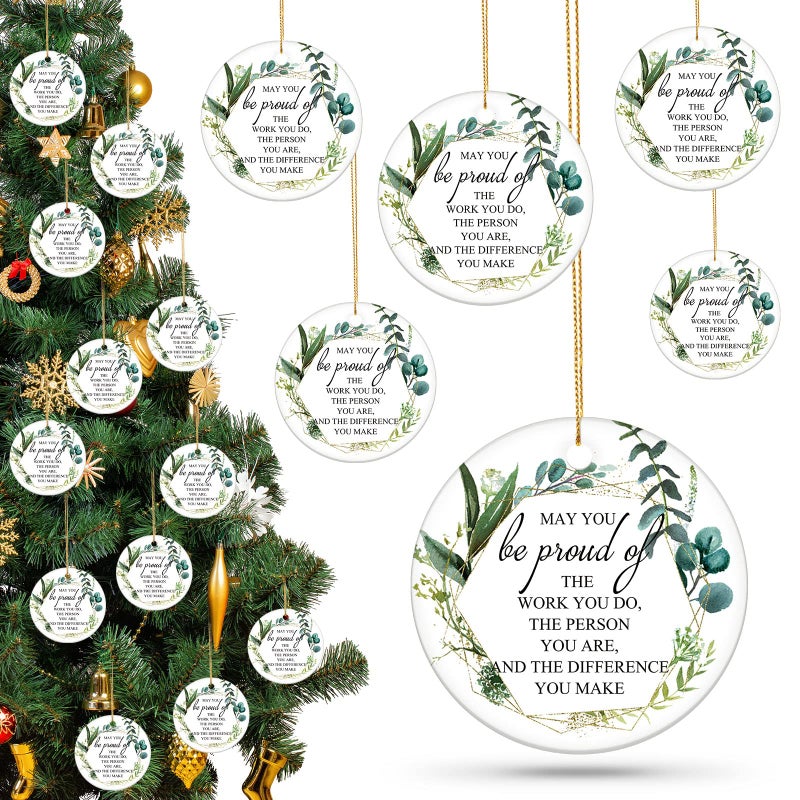 20 Pcs Thank You Ornaments Christmas Appreciation Gifts May You Be Proud of The Work Christmas Tree Ceramic Hanging Decor for Employee Coworker Staff Nurses Teacher