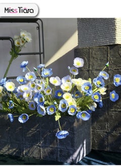 12 pcs Handmade Simulated Four-headed Poppy Artificial Flowers Pastoral Home Wedding Party Decoration Bouquets 60cm 4White 4Light blue and 4Blue