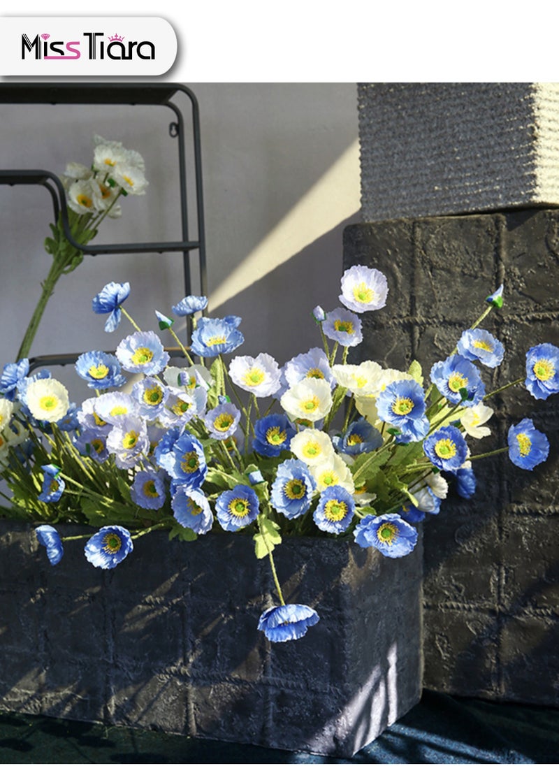 MissTiara - 12 pcs Handmade Simulated Four-headed Poppy Artificial Flowers Pastoral Home Wedding Party Decoration Bouquets 60cm 4White 4Light blue and 4Blue - Image 1