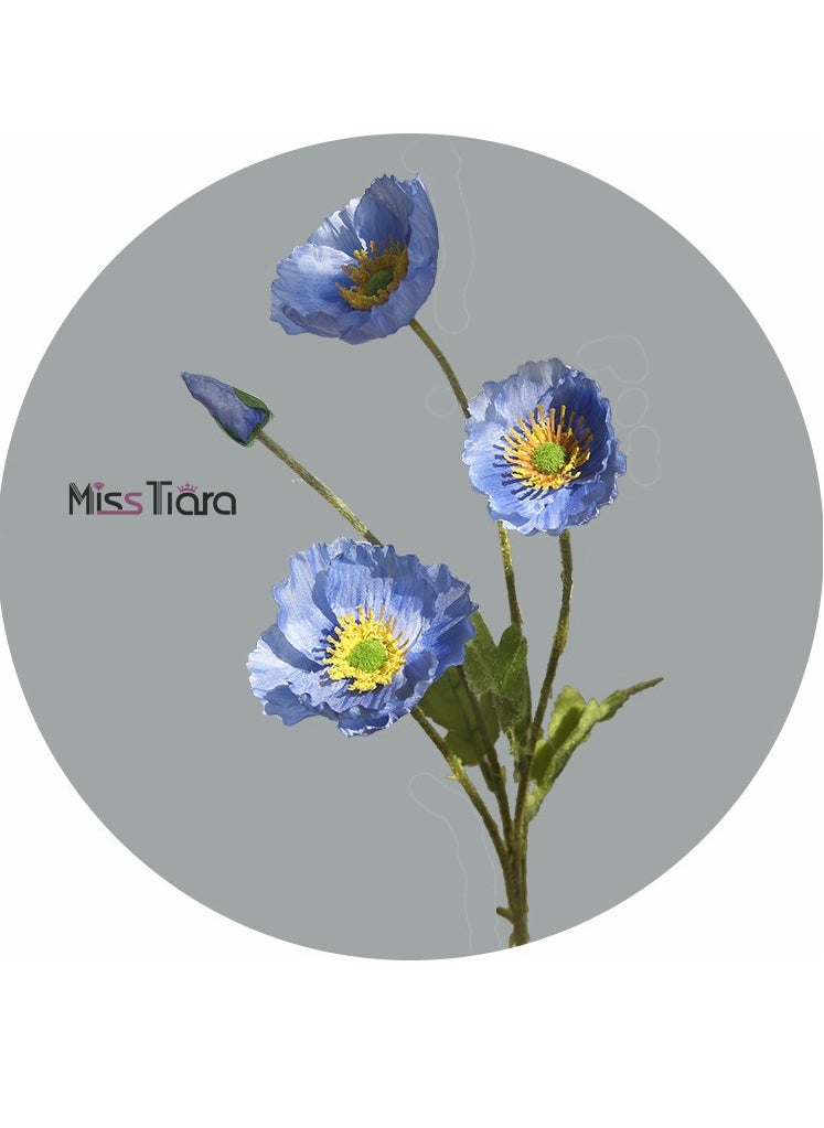 MissTiara - 12 pcs Handmade Simulated Four-headed Poppy Artificial Flowers Pastoral Home Wedding Party Decoration Bouquets 60cm 4White 4Light blue and 4Blue - Image 1