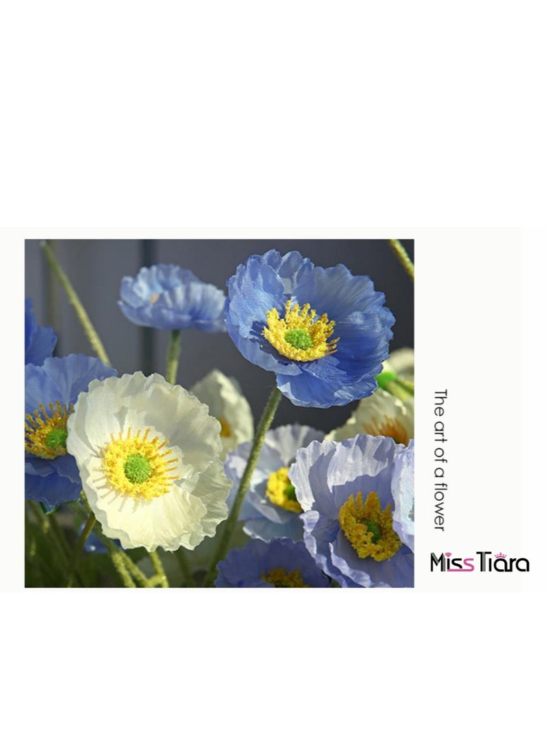MissTiara - 12 pcs Handmade Simulated Four-headed Poppy Artificial Flowers Pastoral Home Wedding Party Decoration Bouquets 60cm 4White 4Light blue and 4Blue - Image 1