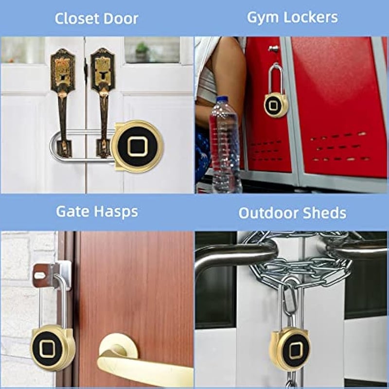 Fingerprint Padlock Long Padlock with 45MM Shackle Weatherproof 1000 App User Combination Locker Lock for Gym Locker Fence Garden Cupboard Cabinet Gold - Image 4