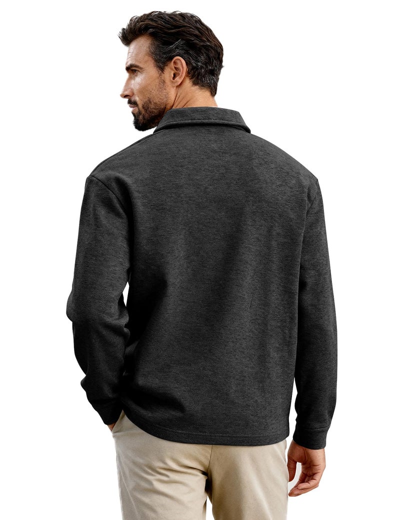 Eisctnd Men's Fleece Button Down Shirts Long Sleeve Warm Shirt Jacket Lightweight Casual Shacket with Pockets, Black, M - Image 2