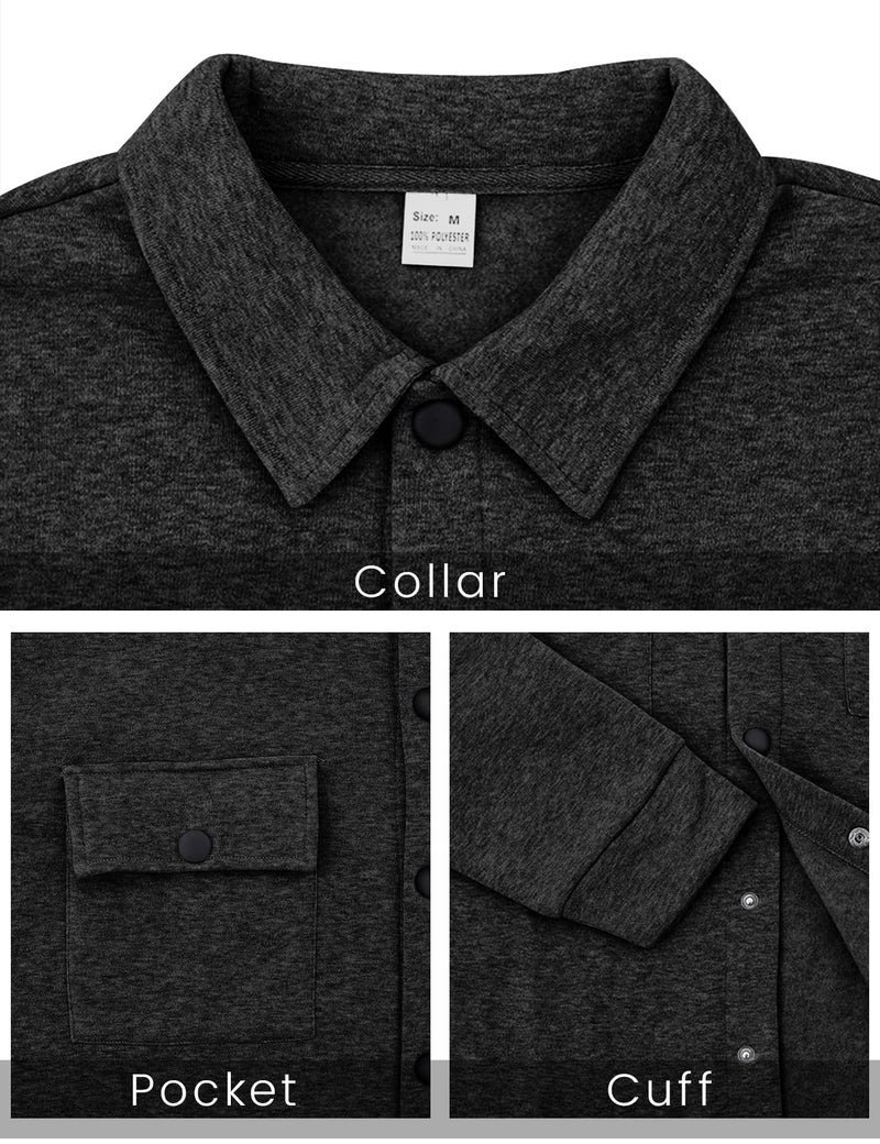 Eisctnd Men's Fleece Button Down Shirts Long Sleeve Warm Shirt Jacket Lightweight Casual Shacket with Pockets, Black, M - Image 5