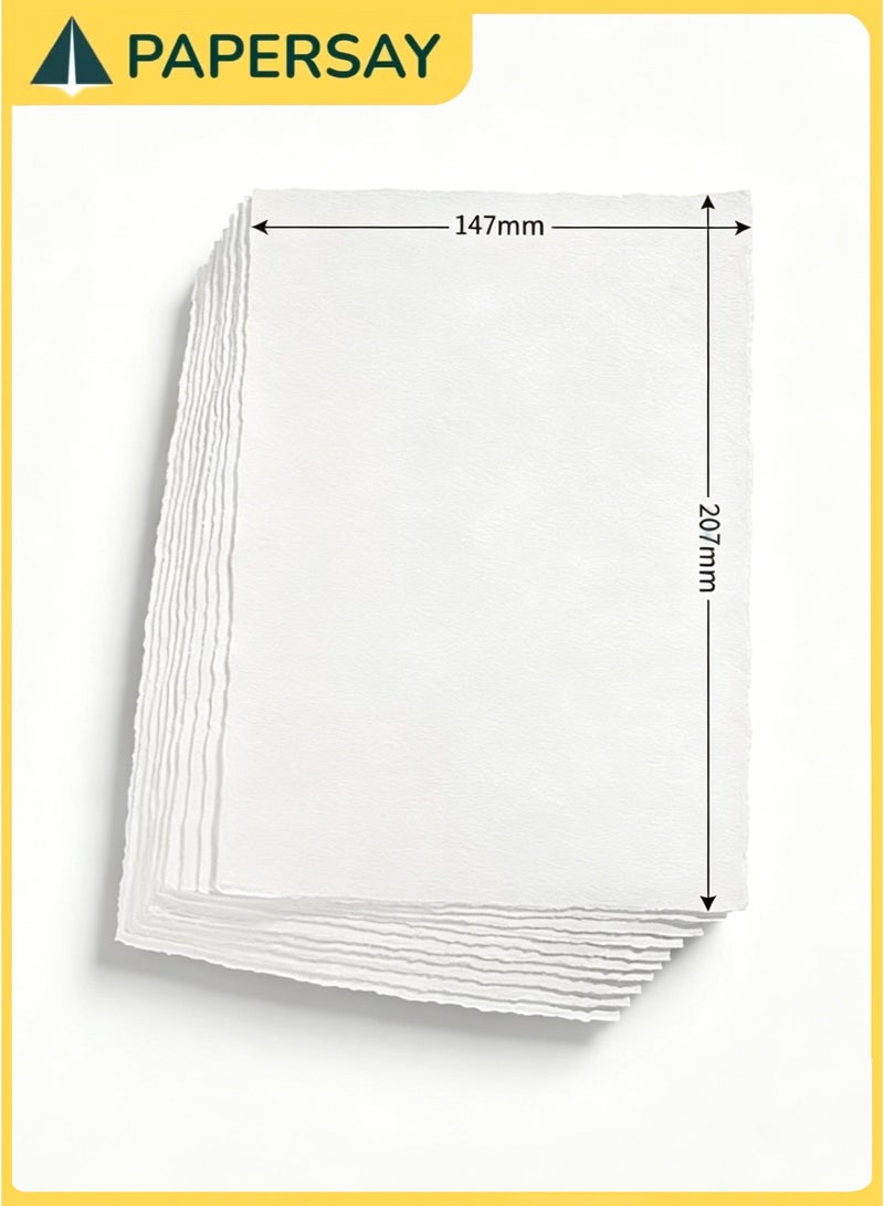 PAPERSAY 20 Pieces Handmade Deckle Edge Paper,Watercolor Paper A5 Size, 300 GSM White Color 100% Cotton Ecologically for Greetings Cards Invitions Calligraphy Wedding Stationery and Painting - Image 2