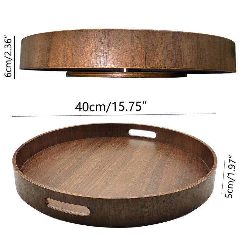 i-lan 16-inch Walnut Lazy Susan â€“ Quiet Rotating Wooden Turntable with Dual Handles & Non-Slip Base, Kitchen Dining Organizer and Gift for Housewarming Special Occasions - Image 3