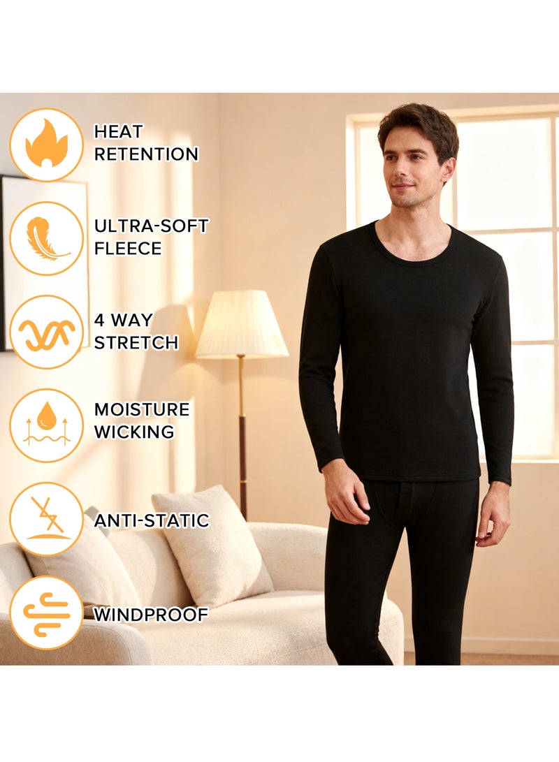 ناكسي فلاي مجموعة ملابس داخلية حرارية للرجال، ملابس داخلية حرارية ناعمة فاخرة، قميص شتوي، مجموعة من الجزء العلوي والسفلي للرجال، مناسبة للحياة اليومية والرياضات الخارجية (أسود) - Image 2