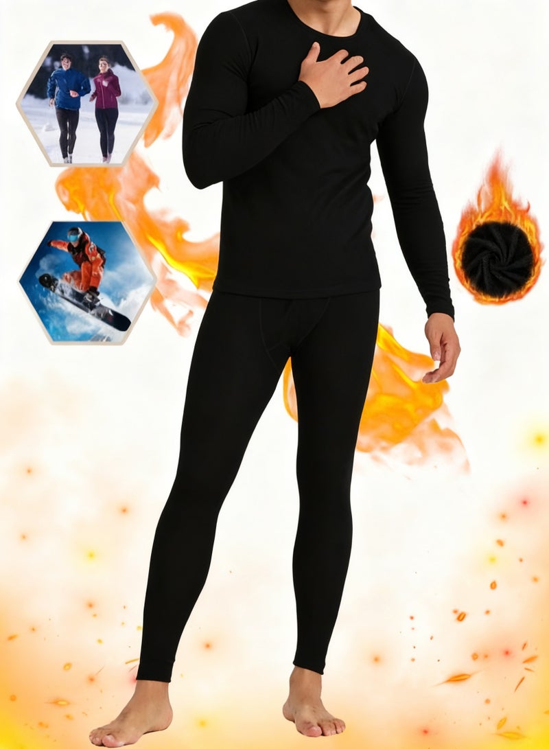 ناكسي فلاي مجموعة ملابس داخلية حرارية للرجال، ملابس داخلية حرارية ناعمة فاخرة، قميص شتوي، مجموعة من الجزء العلوي والسفلي للرجال، مناسبة للحياة اليومية والرياضات الخارجية (أسود) - Image 1