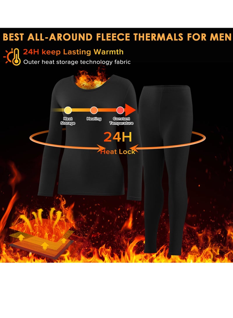 ناكسي فلاي مجموعة ملابس داخلية حرارية للرجال، ملابس داخلية حرارية ناعمة فاخرة، قميص شتوي، مجموعة من الجزء العلوي والسفلي للرجال، مناسبة للحياة اليومية والرياضات الخارجية (أسود) - Image 5