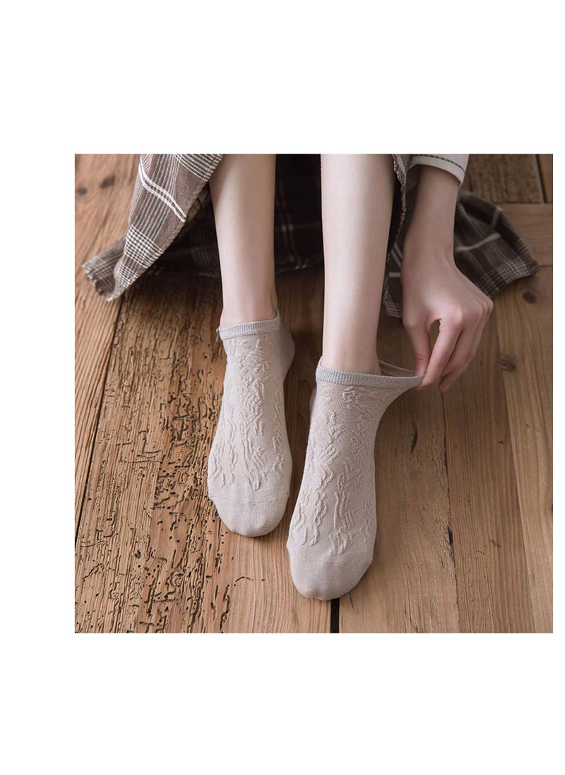 SYOSI - Women Short Socks Cotton Low Cut Ankle Socks Lightweight Breathable Ventilation Ankle Socks, Elasticity Lovely Bow Detailing Jacquard No Show Low Cut Socks 5 Pack - Image 1