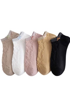 Women Short Socks Cotton Low Cut Ankle Socks Lightweight Breathable Ventilation Ankle Socks, Elasticity Lovely Bow Detailing Jacquard No Show Low Cut Socks 5 Pack