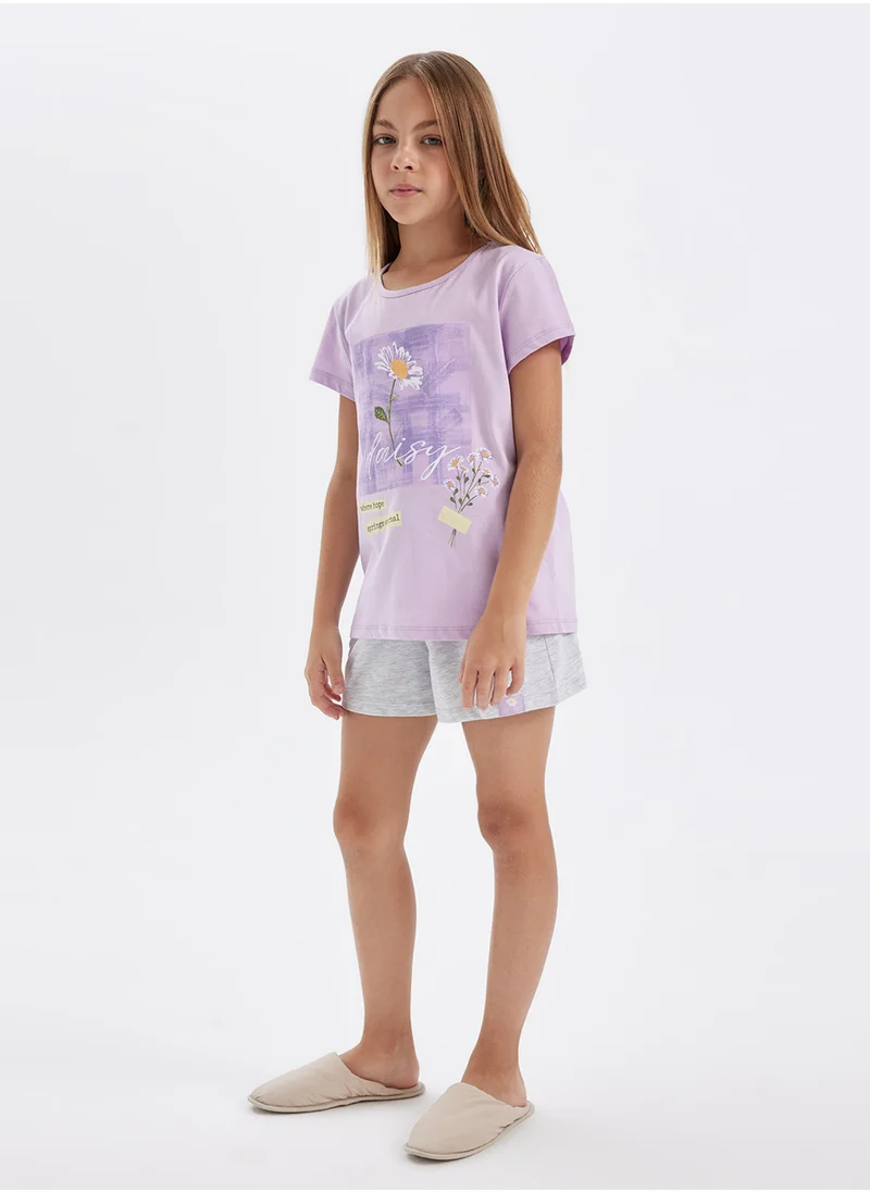 DeFacto Printed Short Sleeve Shirt Pajama Set