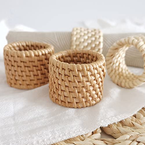 QIAOIDEA Woven Rattan Napkin Rings Set of 4, Handmade Natural Wicker Napkin Rings, Farmhouse Chic Mother's Day Napkins Holder for Party Banquet Dinner Spring Dining Table Decoration Kitchen Assesssories - Image 1