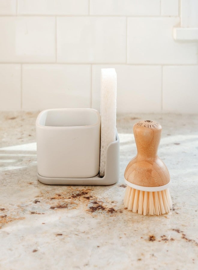 Full Circle Bubble Up Combo-Family Safe,Formaldehyde-Free-Gray Ceramic Soap Dish with Plant-Based Sponge & Bamboo Dish Brush-Versatile Kitchen Scrub Brush Set for Pots,Pans,Counter & Sink,White - Image 2