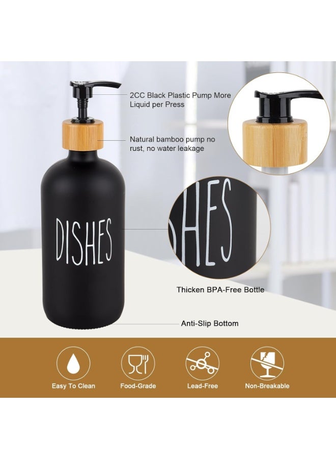 Happy Home Soap Dispenser Set with bamboo tray, Glass Hand Soap Dispenser and Glass Dish Soap Dispenser, Kitchen Soap Dispenser Set Decor, Refillable Hand Soap and Dish Soap Dispenser for Bathroom and Kitchen, liquid soap glass bottle, Modern Farmhouse Decor - Image 5