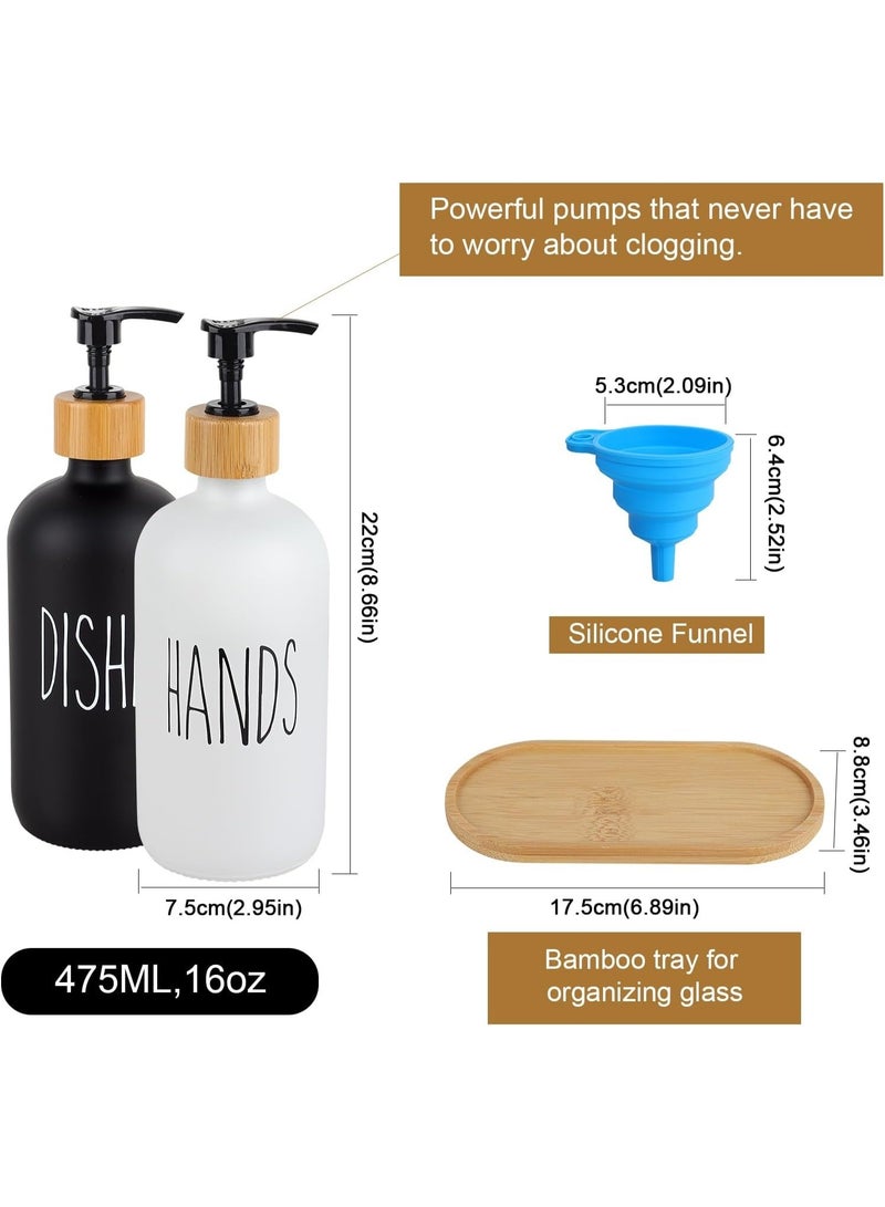 Happy Home Soap Dispenser Set with bamboo tray, Glass Hand Soap Dispenser and Glass Dish Soap Dispenser, Kitchen Soap Dispenser Set Decor, Refillable Hand Soap and Dish Soap Dispenser for Bathroom and Kitchen, liquid soap glass bottle, Modern Farmhouse Decor - Image 3