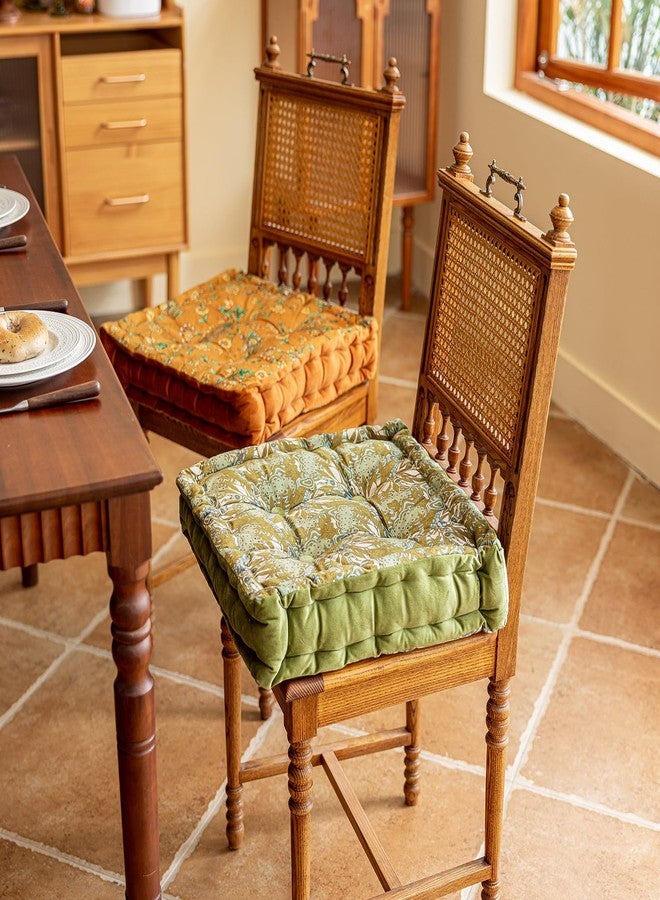 vctops Soft Velvet Thick Square Chair Cushion Luxury Floral Print Chair Pads with Handle Seat Cushion for Indoor Dining Room and Kitchen Chairs (Green,16"x16") - Image 5