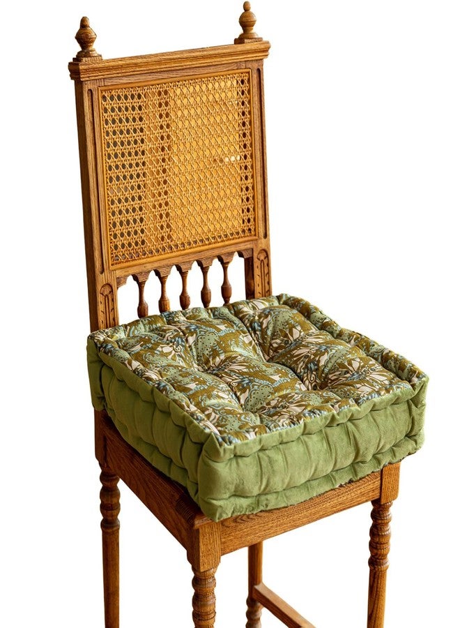 vctops Soft Velvet Thick Square Chair Cushion Luxury Floral Print Chair Pads with Handle Seat Cushion for Indoor Dining Room and Kitchen Chairs (Green,16"x16") - Image 1