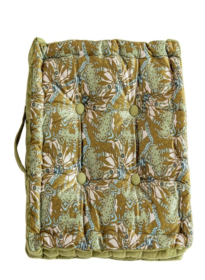 vctops Soft Velvet Thick Square Chair Cushion Luxury Floral Print Chair Pads with Handle Seat Cushion for Indoor Dining Room and Kitchen Chairs (Green,16"x16") - Image 2