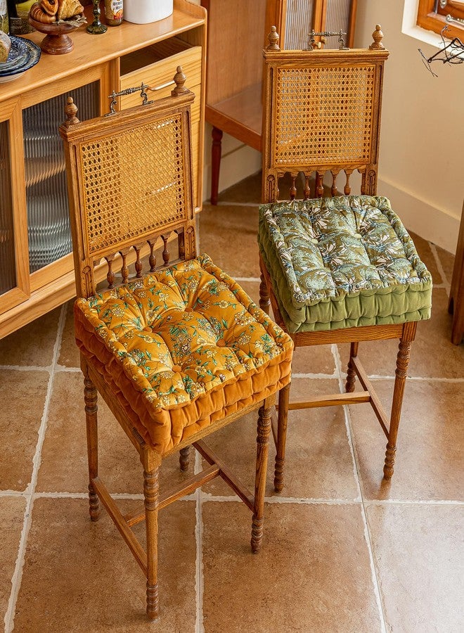 vctops Soft Velvet Thick Square Chair Cushion Luxury Floral Print Chair Pads with Handle Seat Cushion for Indoor Dining Room and Kitchen Chairs (Green,16"x16") - Image 3