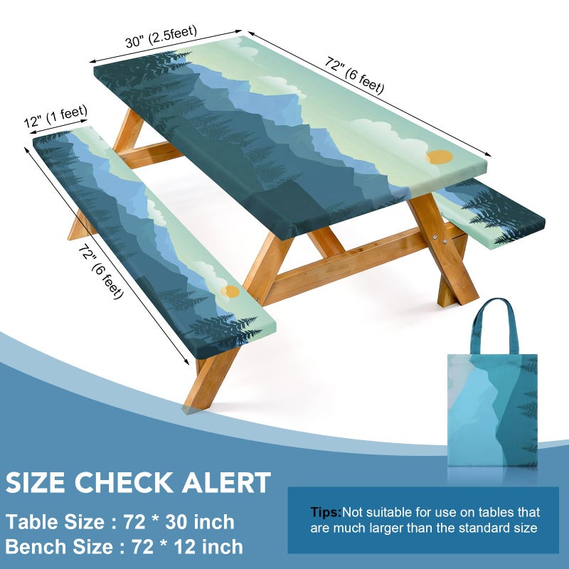 Dntorx Picnic Table Cover with Bench Covers and Bag, 72in Camping Tablecloth, Waterproof Windproof Elastic Edges Fitted Rectangle Tables RV Gear Campers Must Haveï¼ˆGreenï¼‰ - Image 5