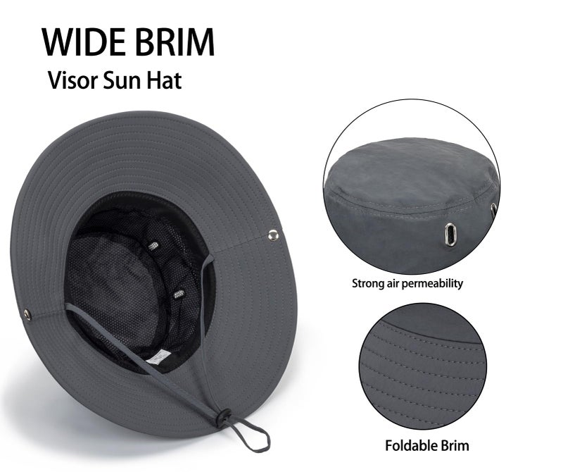 XuoAz Men's Beach-Sun-Hat UPF50+ Wide-Brim Sun-Protection Mesh-Fishing Hat Outdoor Foldable-Bucket Safari Hat Boonie Cap Dark Grey - Image 5